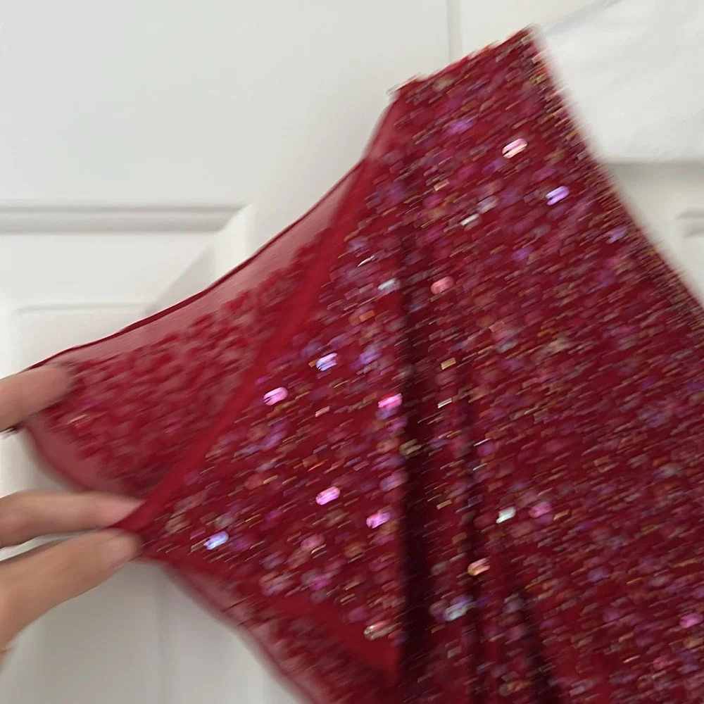 Vintage Papell Boutique Top 1X, Red Silk Embellished V Plunge, Flutter Sleeves - Picture 3 of 8